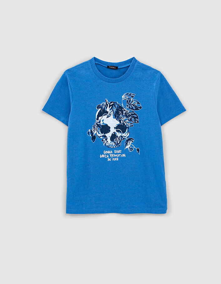 Medium blue T-shirt bio met plantendoodshoofd jongens  - IKKS