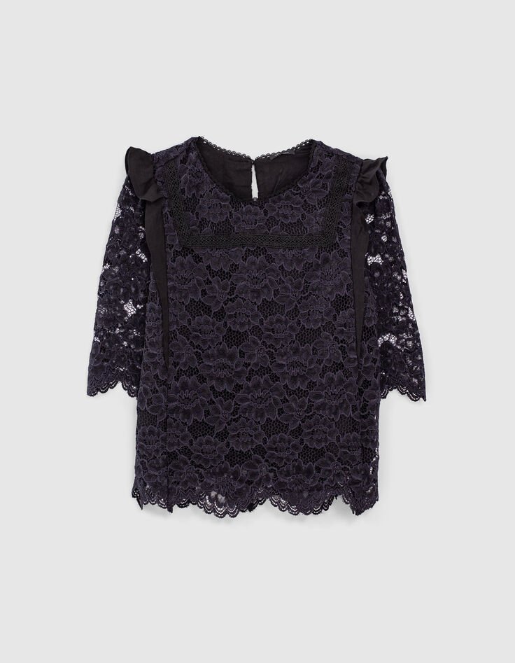 Blouse en dentelle bleu marine femme-1