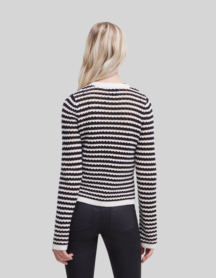 Women’s navy openwork knit sailor-stripe cardigan-2