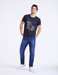 Camiseta marina con foto de palmeras y rayas Hombre-7