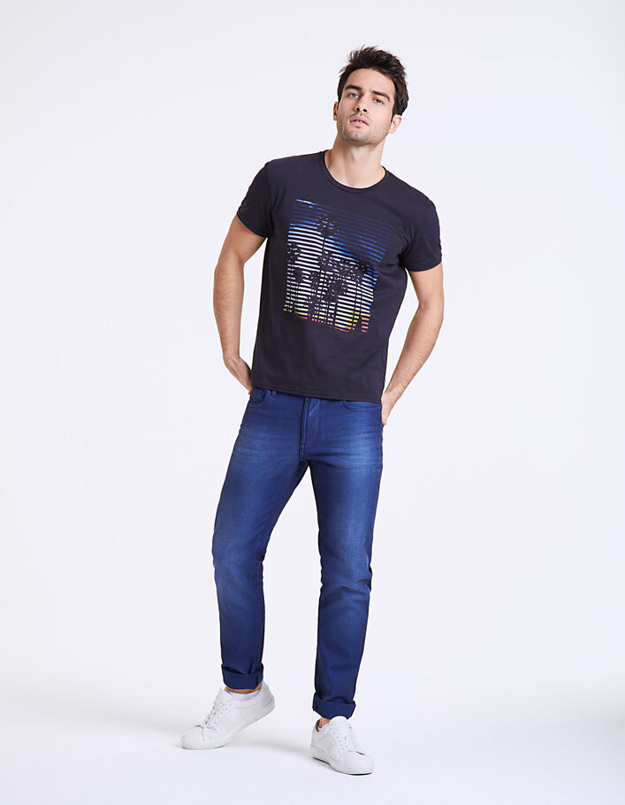 Men’s navy palm photo and striped T-shirt - IKKS