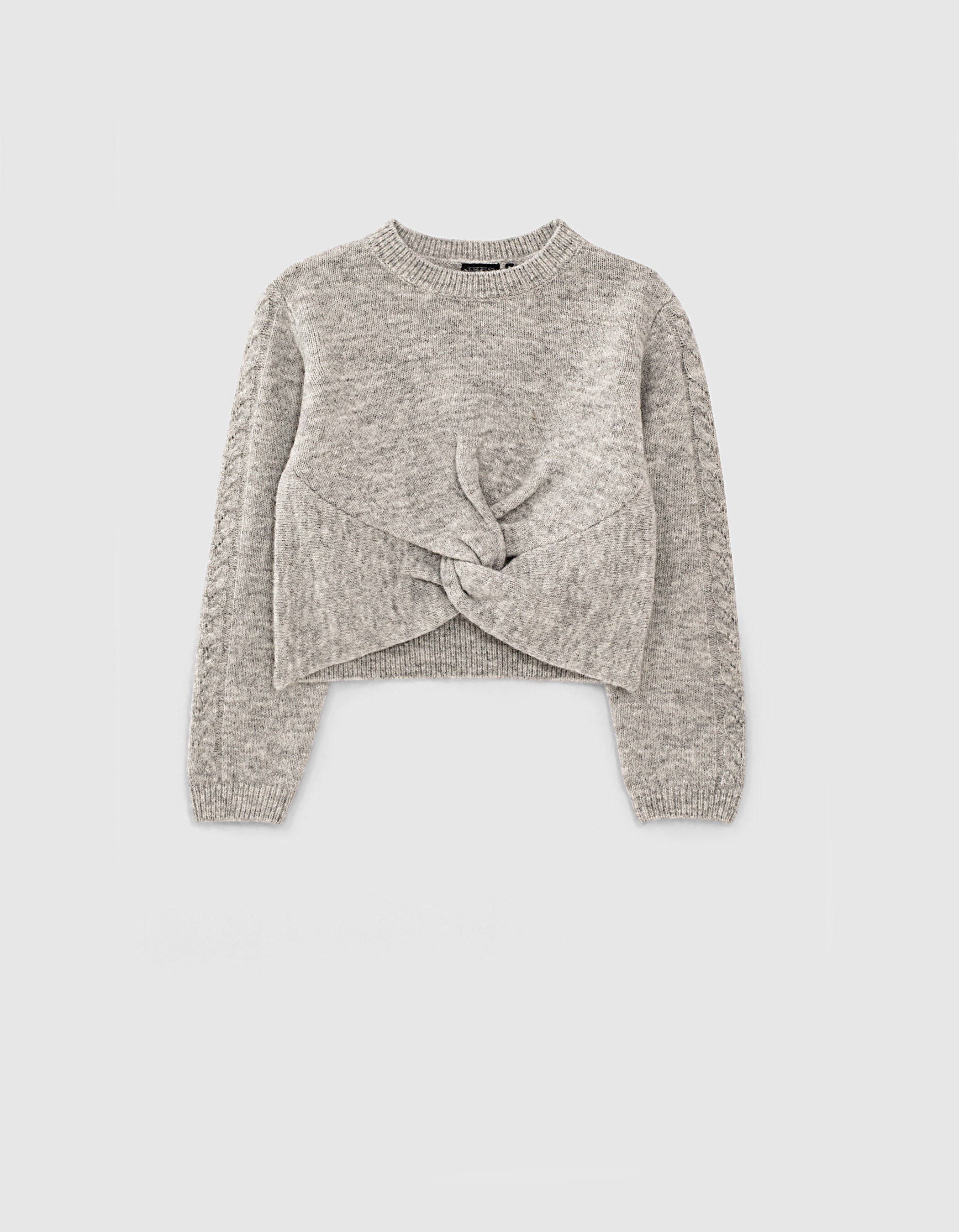 Pull gris chine moyen tricot avec n ud twiste fille IKKS