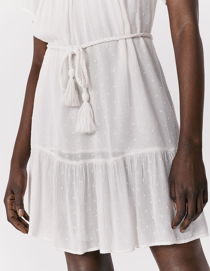 Women’s white embroidered collar dotted Swiss crepe dress-6