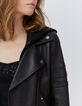 Zwart leren jasje bikerstijl afneembaar beleg Dames-5