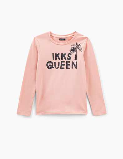 Poederroze T-shirt glittertekst meisjes - IKKS