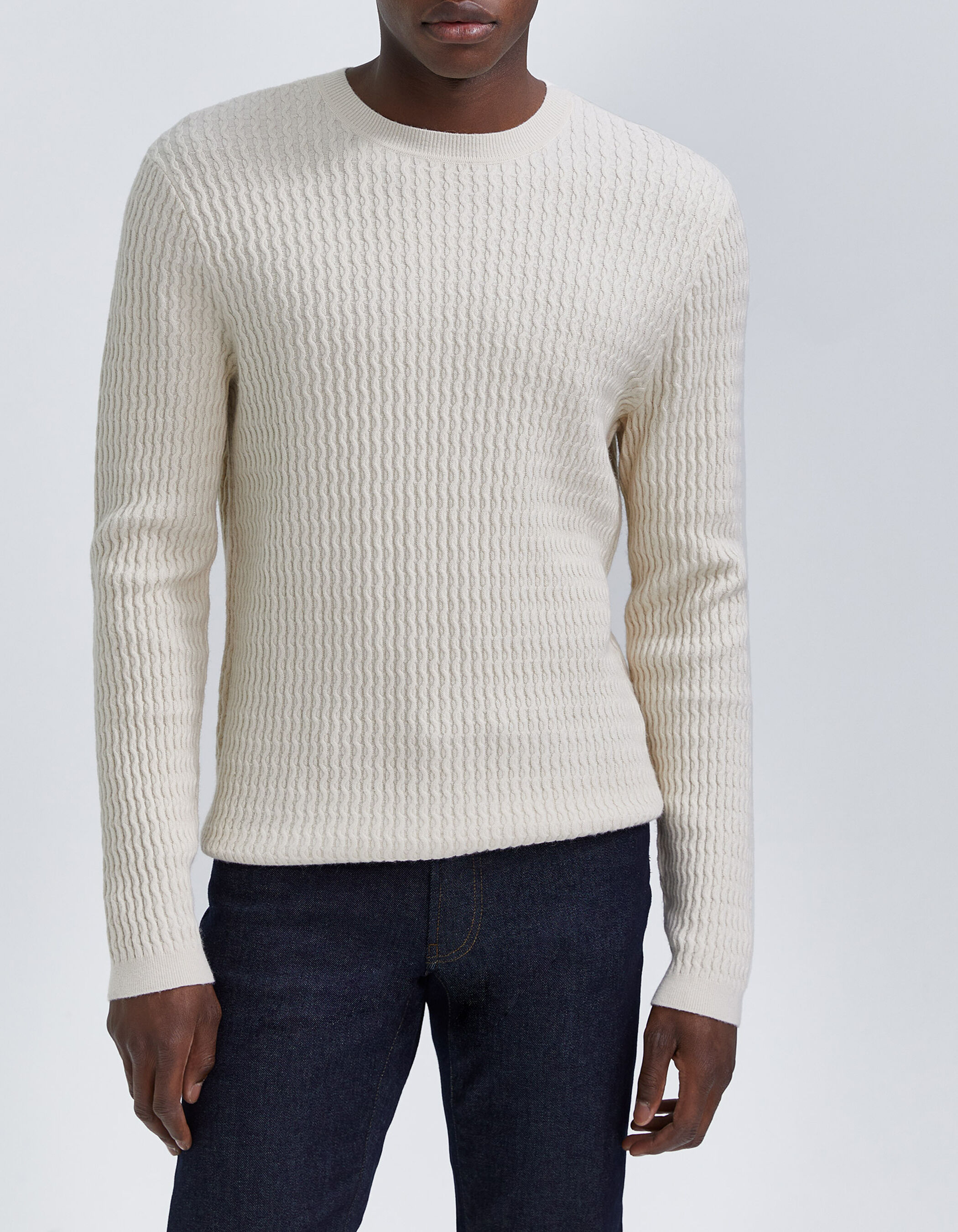 Pull coloris naturel tricot relief Homme