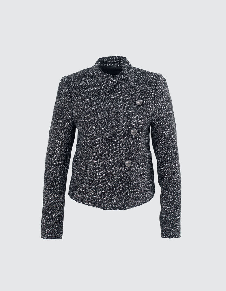 Women’s black tweed-look biker-style jacket-6