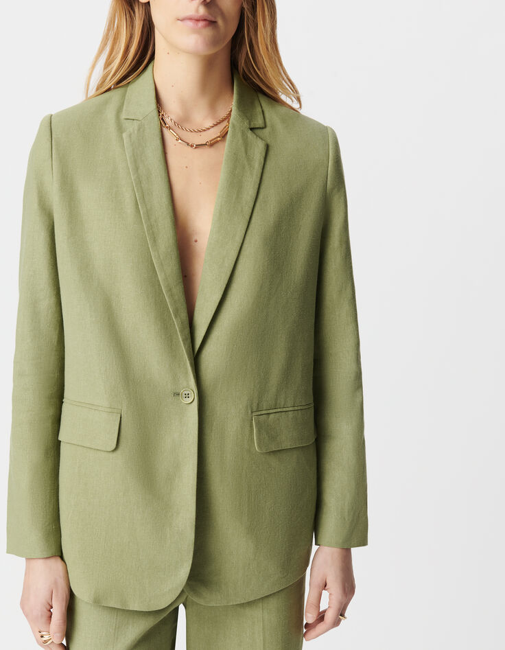 Veste de costume verte lin et coton Femme-4