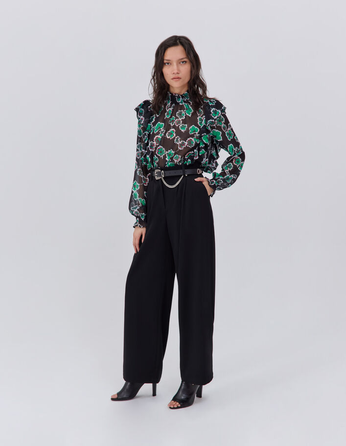 Women’s black XL floral print ruffled blouse-5