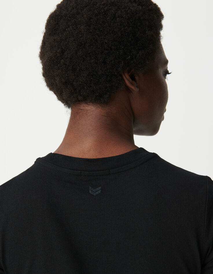 Zwart T-shirt met ronde hals en visgraatborduursel voor dames-4