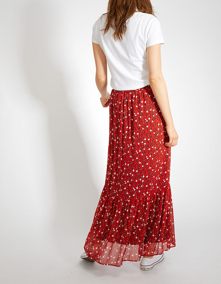 Falda larga rojo cornalina estampado flores I.Code-3
