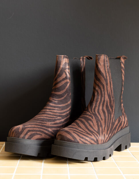 Chelsea laarzen bruin leer Fluwelen zebra motief I.Code