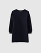 Robe-sweat navy fonc&eacute; molleton &agrave; message velours fille-2
