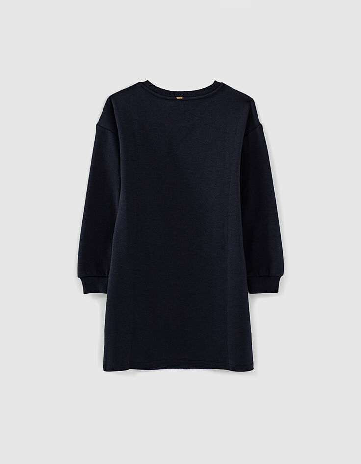Robe-sweat navy fonc&eacute; molleton &agrave; message velours fille-2