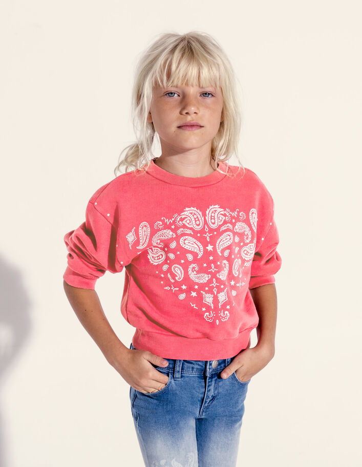 Girls’ fuchsia Paisley print studded sweatshirt - IKKS