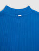 Blaues Mädchenshirt aus Rippstrick mit Reißverschluss-6