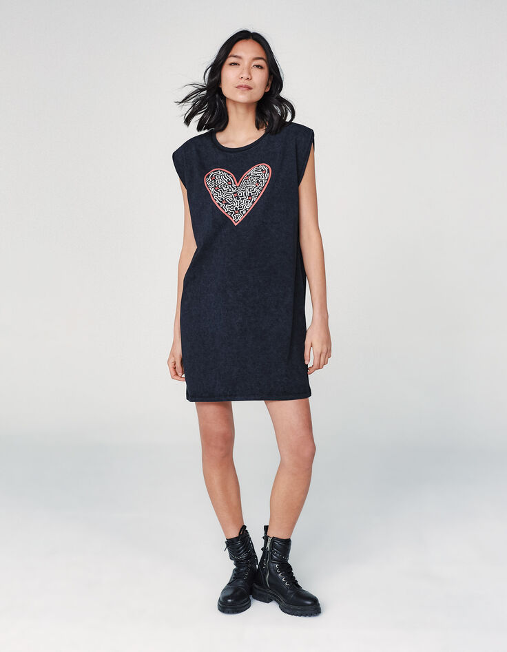 Schwarzes T-Shirt-Kleid KEITH HARING x IKKS mit Herzmotiv-5