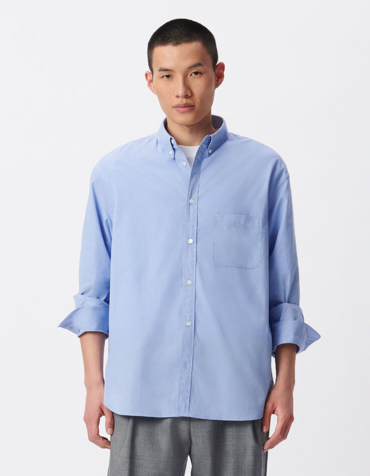 Camisa suelta azul algod&oacute;n org&aacute;nico Hombre-5