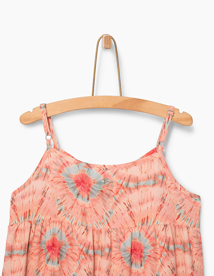 Girls’ coral tie and dye print long dress -5