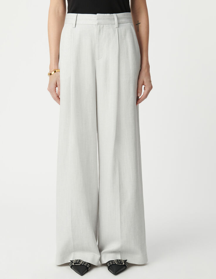 Women's grey sequined wide-leg suit pants-2