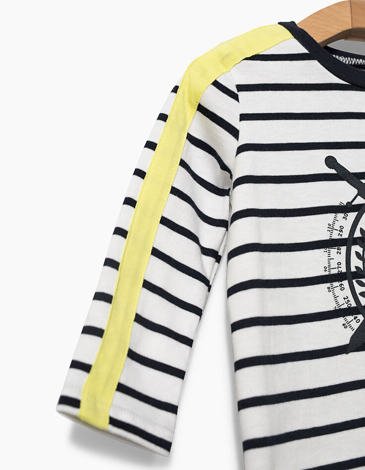 Tee-shirt marinière blanc, bleu, jaune bébé garçon-4