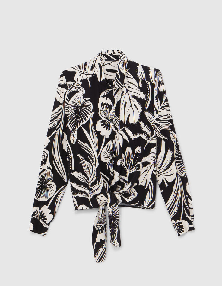 Camisa negra estampado tropical Mujer-6