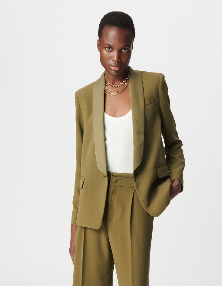 Veste de tailleur kaki crêpe polyester recyclé Femme-2