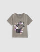 T-shirt kaki coton bio toucan-fleurs fille-1