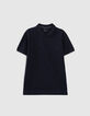 Men&rsquo;s navy mixed fabric polo shirt with jersey back-7