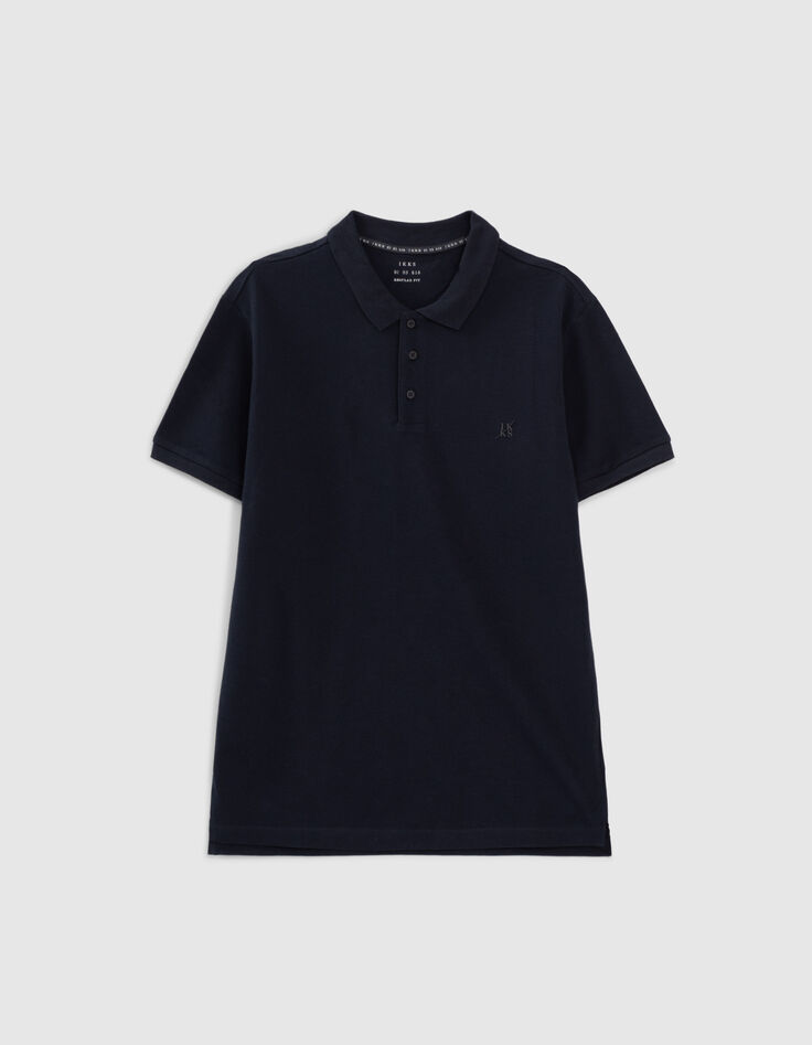 Men&rsquo;s navy mixed fabric polo shirt with jersey back-7