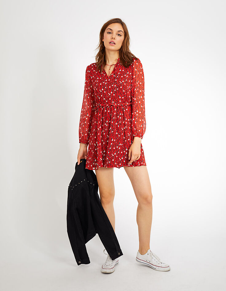 Robe rouge cornaline imprimé fleuri I.Code-6 Robe rouge cornaline imprimé fleuri I.Code-6
