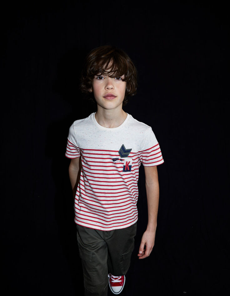 Camiseta marinera blanco roto y rojo niño -1