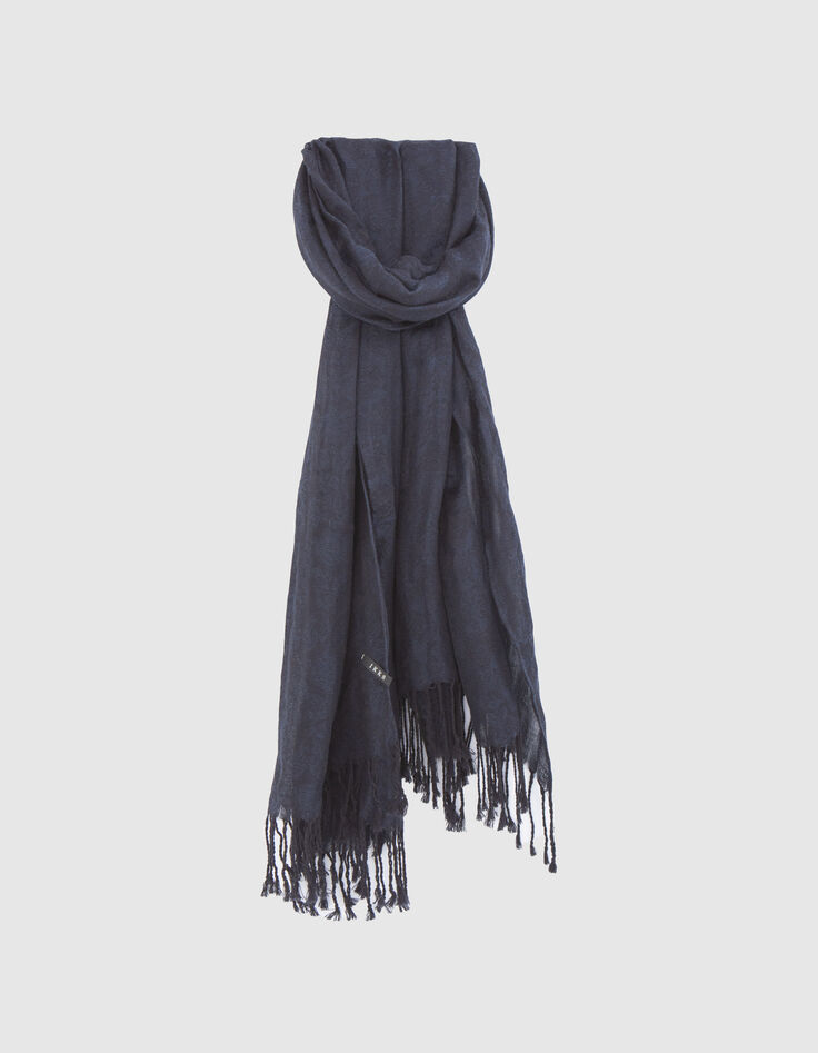 Indigoblauer Herrenschal mit Barock-Jacquard-1