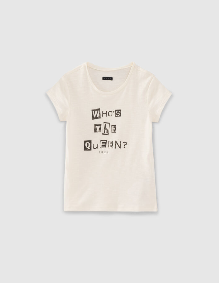 Girls’ ecru organic cotton slogan T-shirt with scrunchie-2