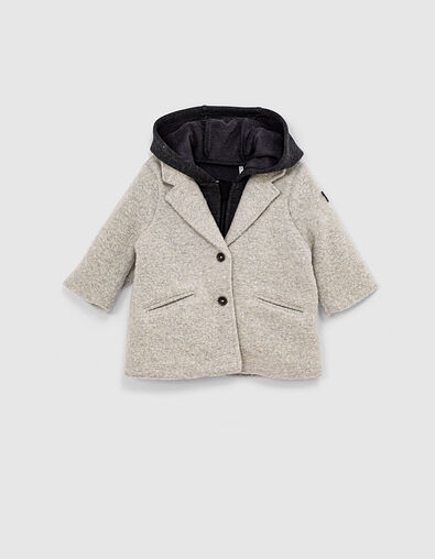 Manteau gris chiné foncé parmenture à capuche bébé fille - IKKS