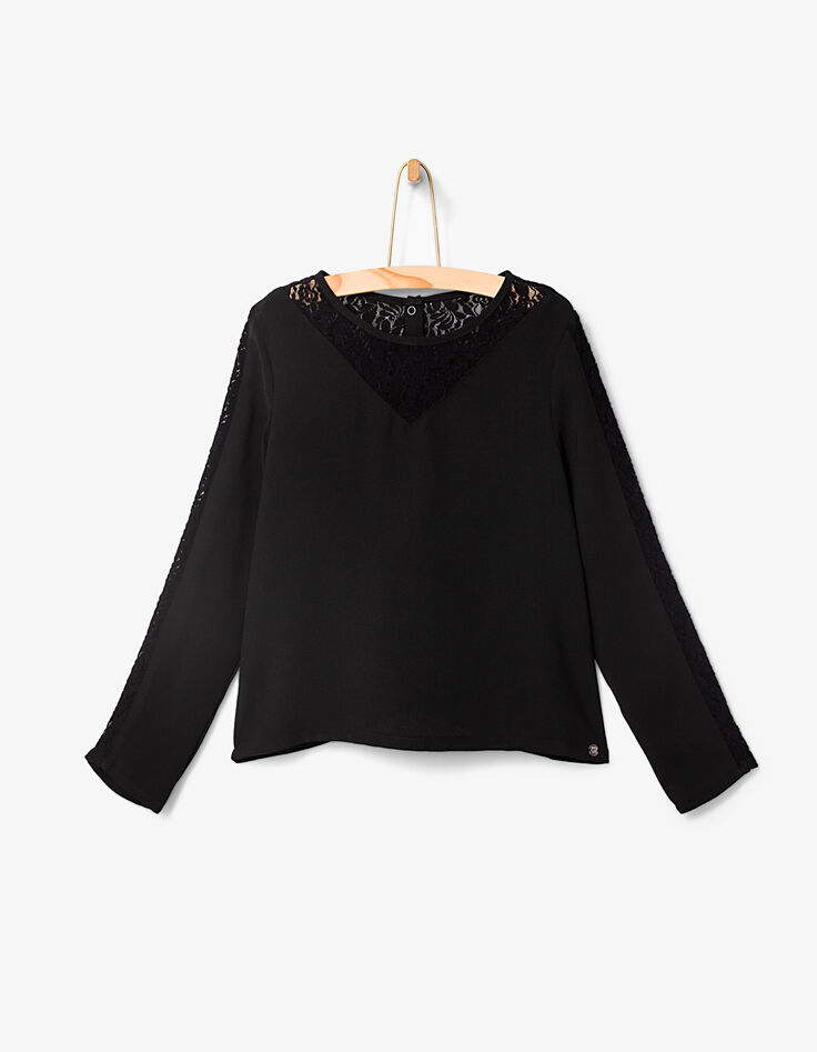 Blouse noire à dentelle, fermeture pressions fille-2