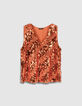 Sequin sleeveless top in pumpkin orange for women-1