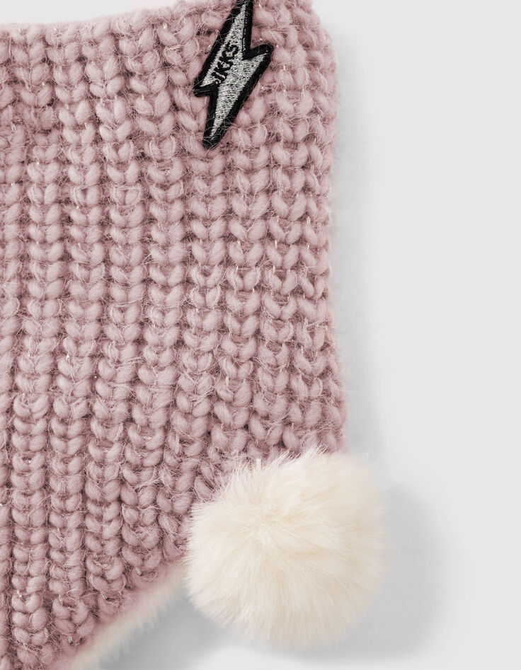 Rosa Stricksnood mit Futter und Bommel für Babymädchen-2 Rosa Stricksnood mit Futter und Bommel für Babymädchen-2