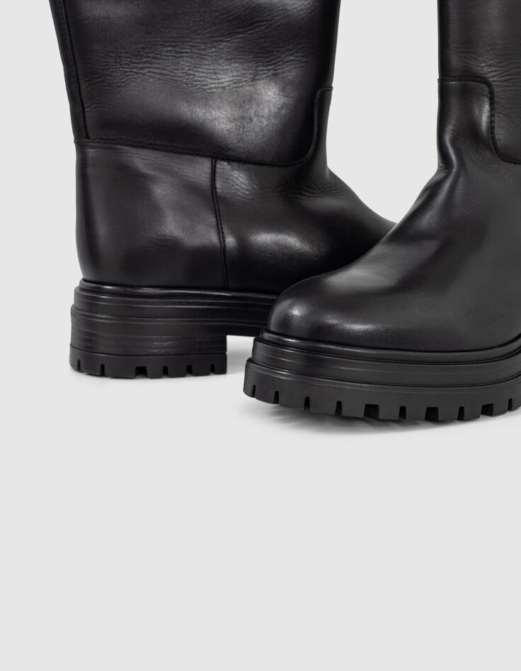 Botas altas piel negras suela dentada mujer-4