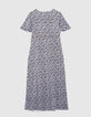 Cremeweißes langes Mädchenkleid mit schwarzem Blumenprint-3