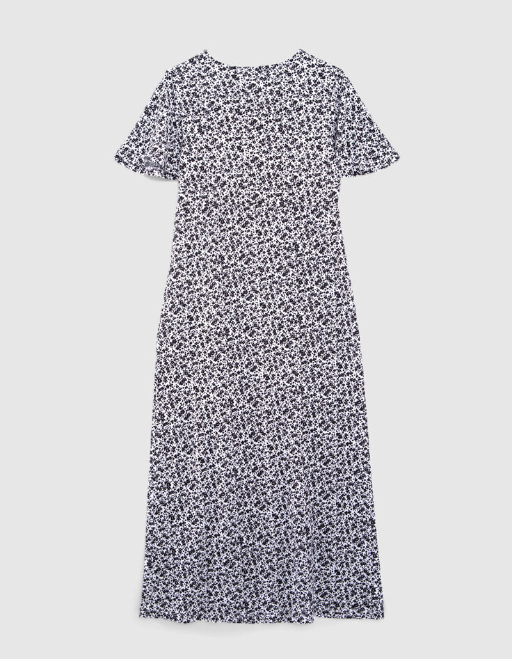 Cremeweißes langes Mädchenkleid mit schwarzem Blumenprint-3