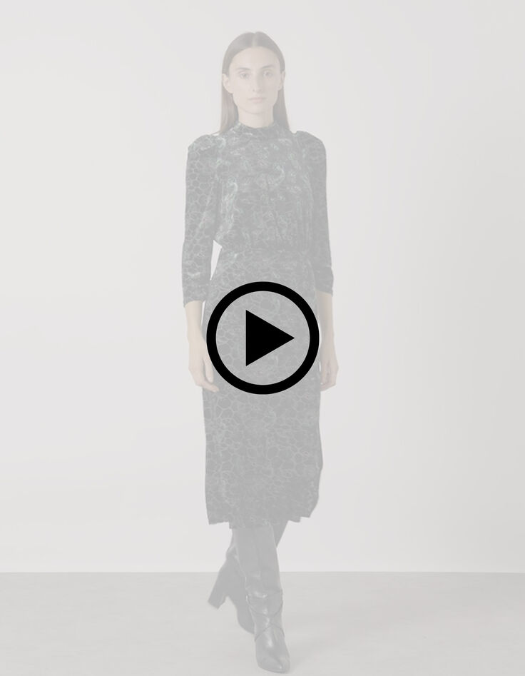 Robe noire imprimé cachemire baroque velours dévoré Femme-6