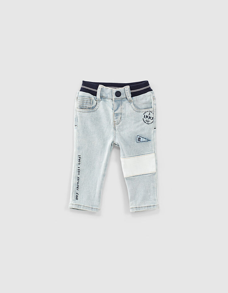 Baby boys’ bleach blue slogan organic cotton jeans  -1