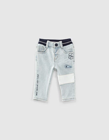 Baby boys’ bleach blue slogan organic cotton jeans  