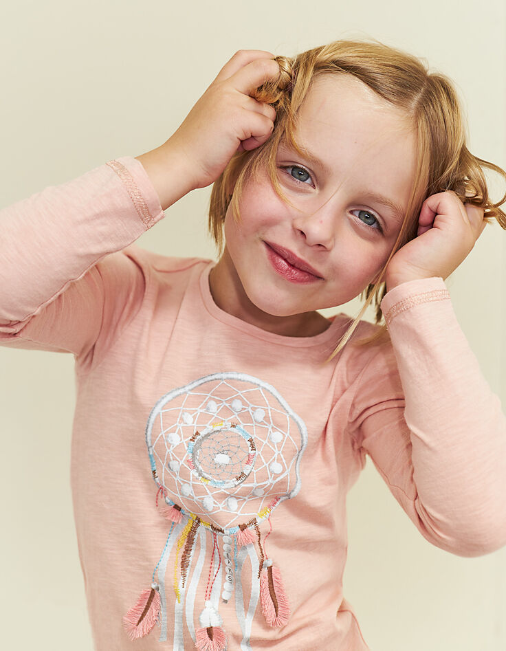 Tee-shirt rose print attrape-rêves fille-1