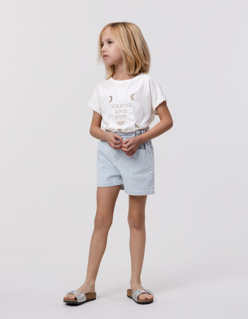 Witte jeansshort blauwe strepen meisjes - IKKS