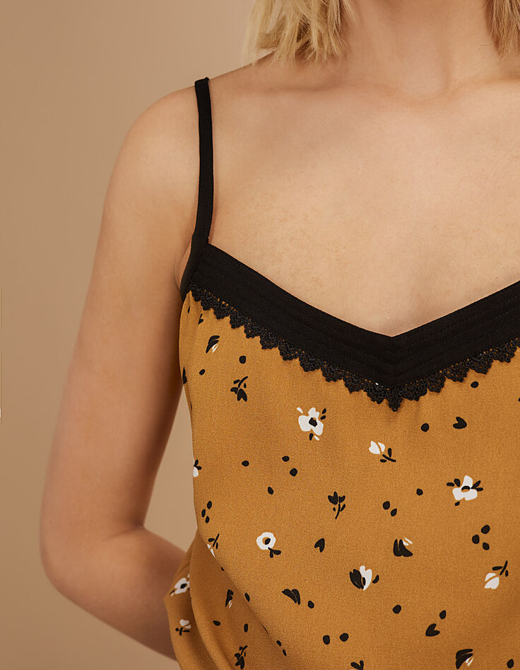 Okergele top lingeriestijl bloemen-luipaardprint I.Code-4