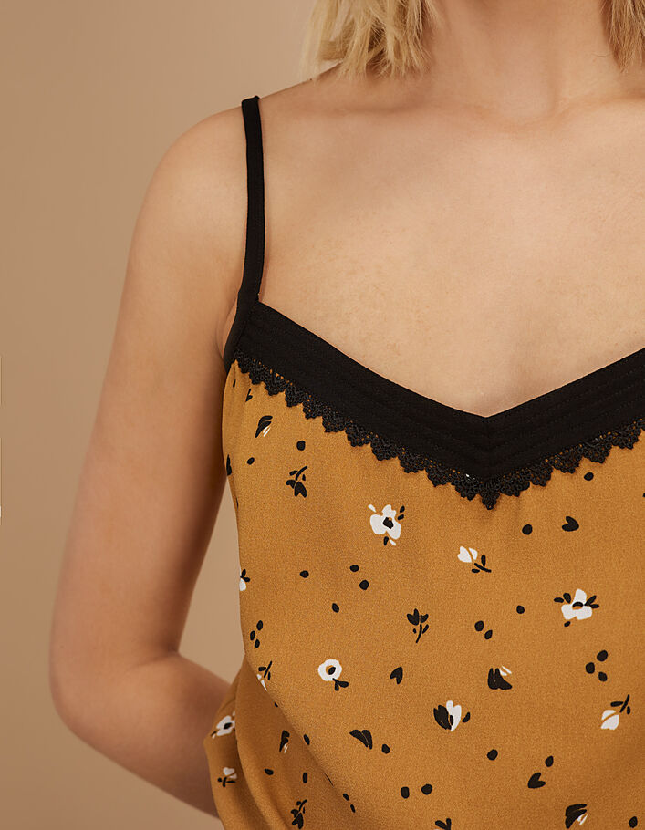 I.Code ochre lingerie-style top with leoflower print - I.CODE