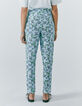 Pantalon en viscose imprim&eacute; cachemire turquoise femme-3