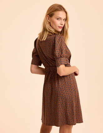 Robe camel imprim&eacute; fleurs noires I.Code